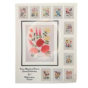 Yo Williamsburg, VA Twelve Months Of Flowers October Crewel Embroidery VTG